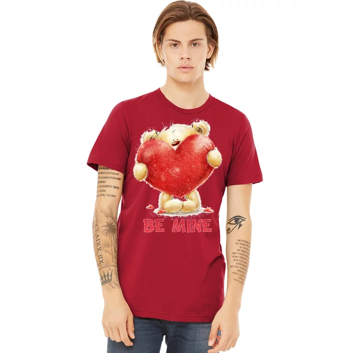 Cute Teddy Bear Holding Heart Be Mine Valentine's Day Premium T-Shirt