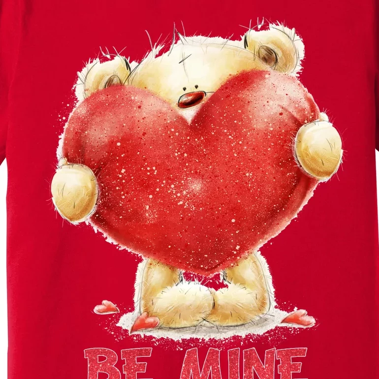 Cute Teddy Bear Holding Heart Be Mine Valentine's Day Premium T-Shirt