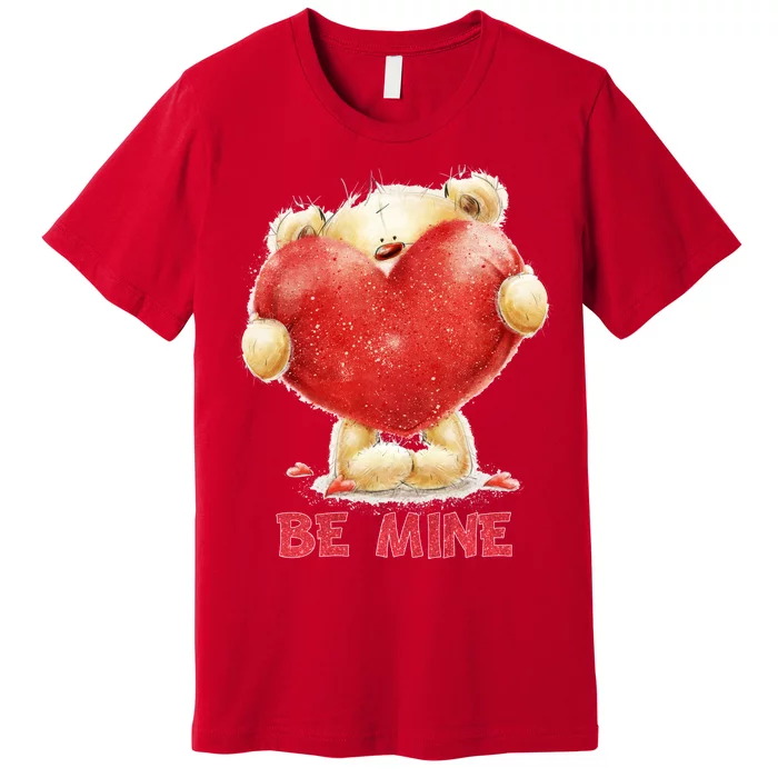 Cute Teddy Bear Holding Heart Be Mine Valentine's Day Premium T-Shirt