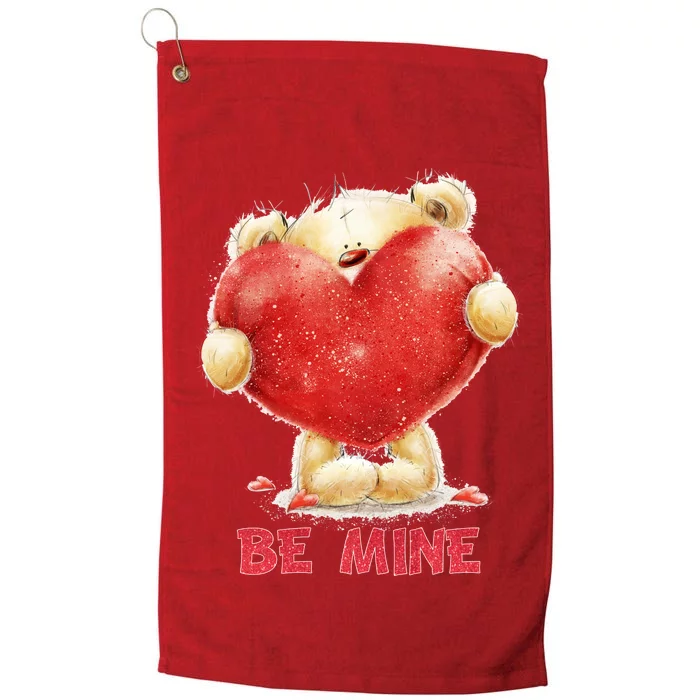 Cute Teddy Bear Holding Heart Be Mine Valentine's Day Platinum Collection Golf Towel