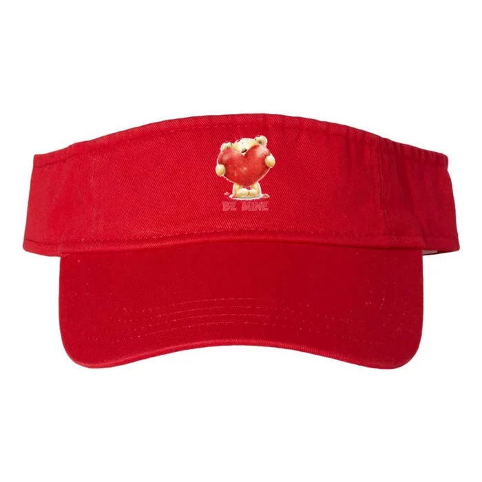 Cute Teddy Bear Holding Heart Be Mine Valentine's Day Valucap Bio-Washed Visor