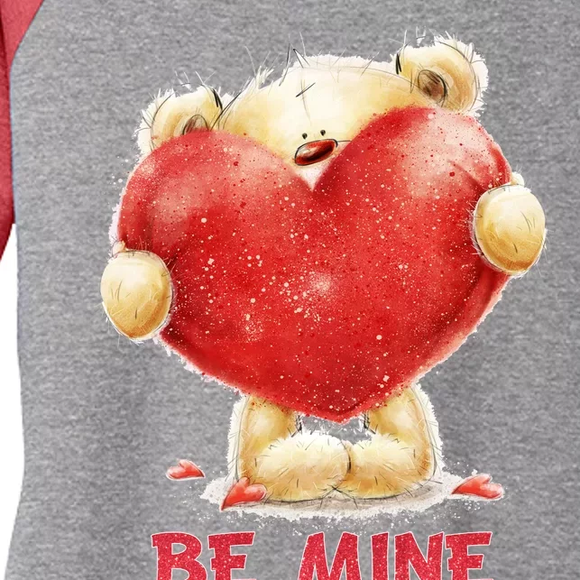 Cute Teddy Bear Holding Heart Be Mine Valentine's Day Women's Tri-Blend 3/4-Sleeve Raglan Shirt