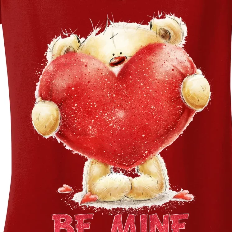 Cute Teddy Bear Holding Heart Be Mine Valentine's Day Women's V-Neck T-Shirt