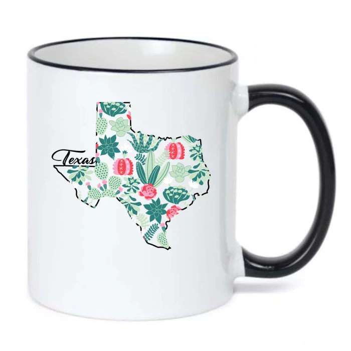 Cute Texas Cactus And Flowers Black Color Changing Mug