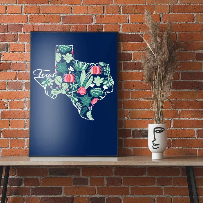 Cute Texas Cactus And Flowers Poster