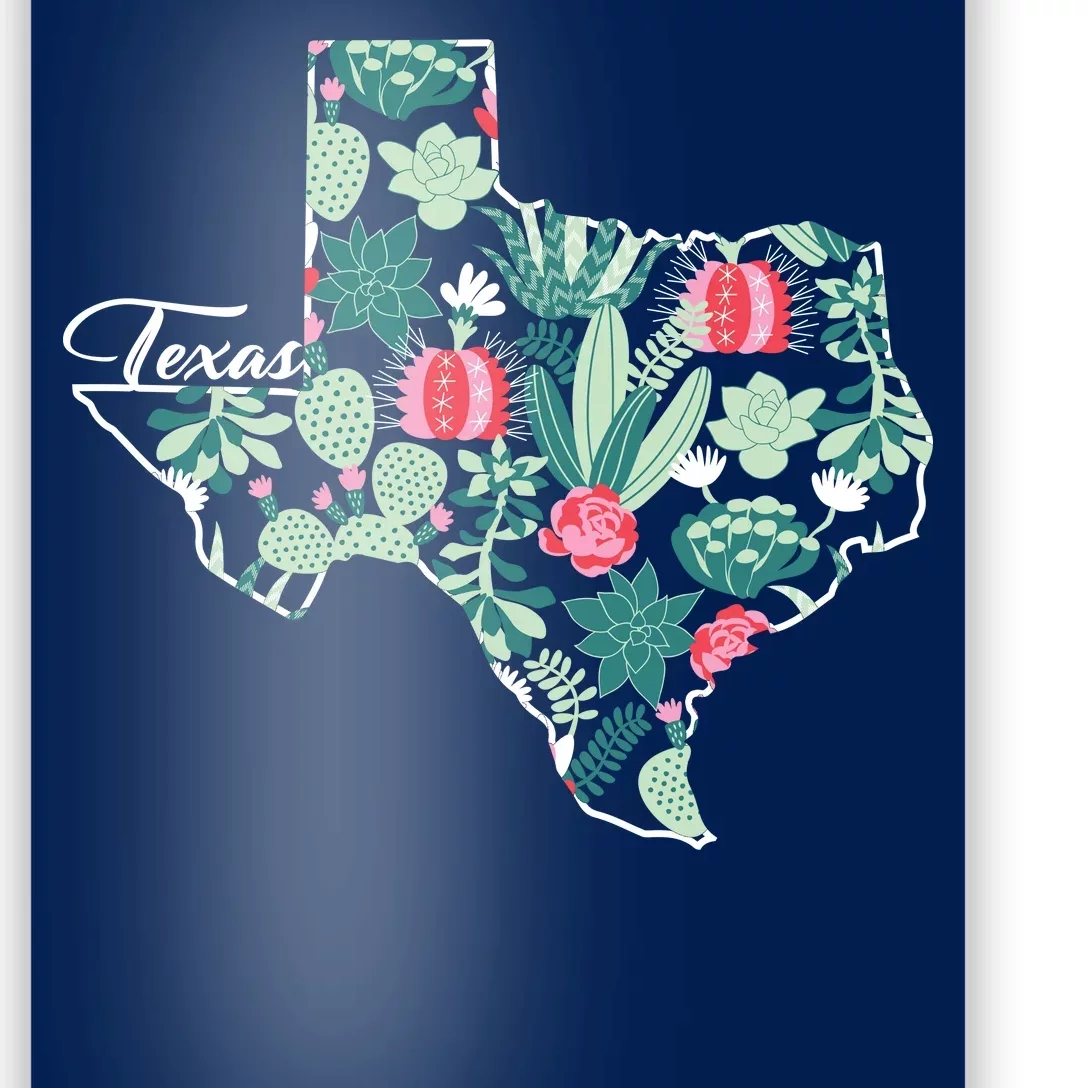 Cute Texas Cactus And Flowers Poster