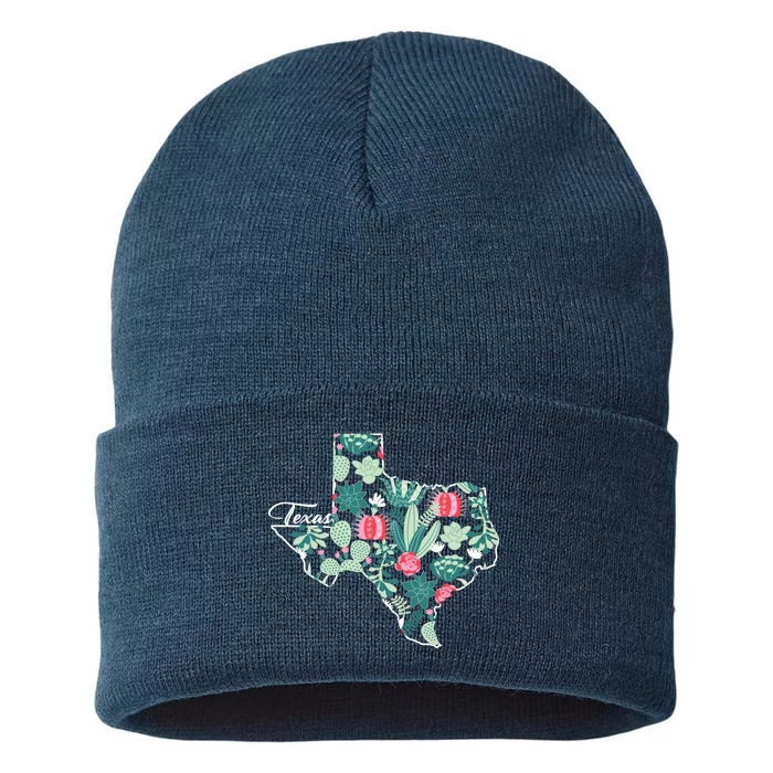 Cute Texas Cactus And Flowers Sustainable Knit Beanie