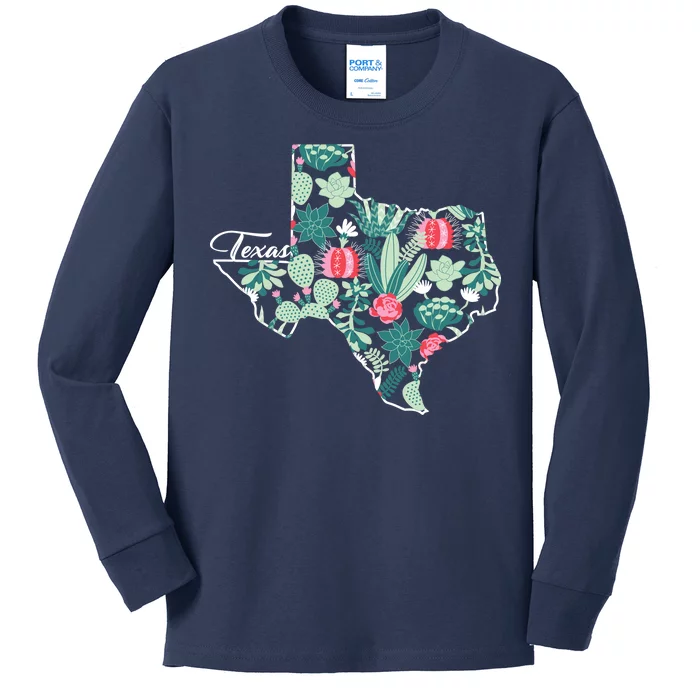 Cute Texas Cactus And Flowers Kids Long Sleeve Shirt