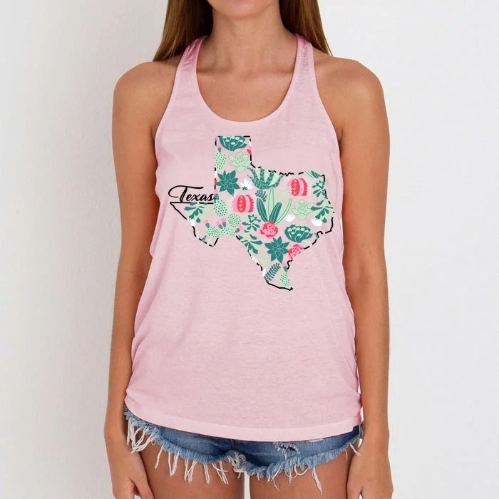 Cute Texas Cactus And Flowers Women's Knotted Racerback Tank