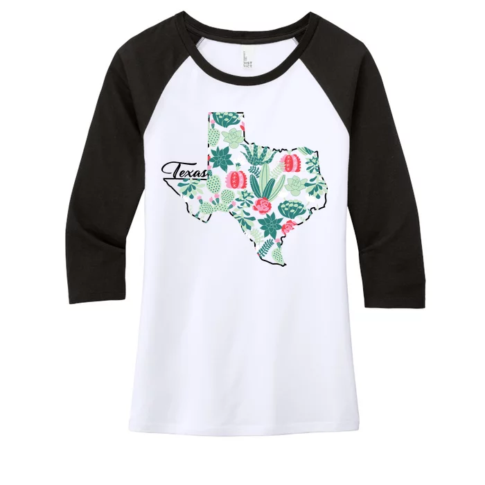 Cute Texas Cactus And Flowers Women's Tri-Blend 3/4-Sleeve Raglan Shirt