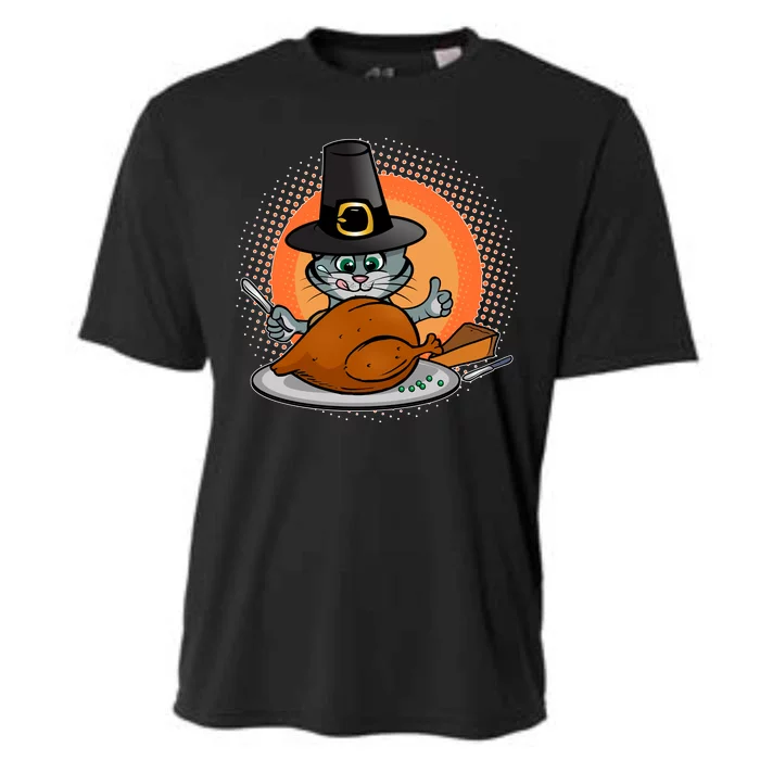 Cute Thanksgiving Happy Kitty Turkey Dinner Cooling Performance Crew T-Shirt