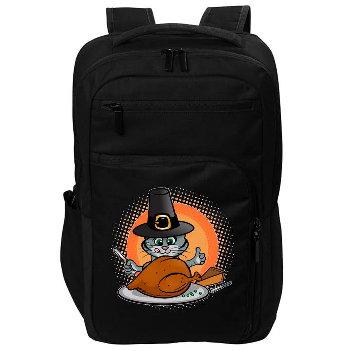 Cute Thanksgiving Happy Kitty Turkey Dinner Impact Tech Backpack