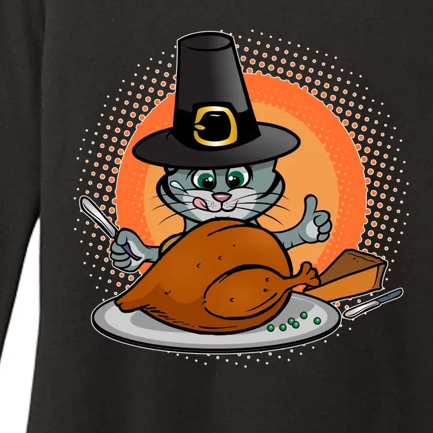 Cute Thanksgiving Happy Kitty Turkey Dinner Womens CVC Long Sleeve Shirt