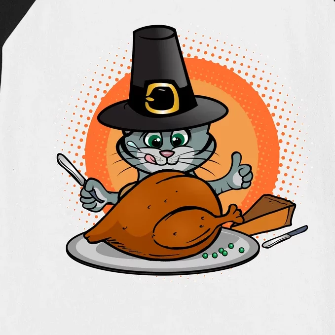 Cute Thanksgiving Happy Kitty Turkey Dinner Baseball Sleeve Shirt