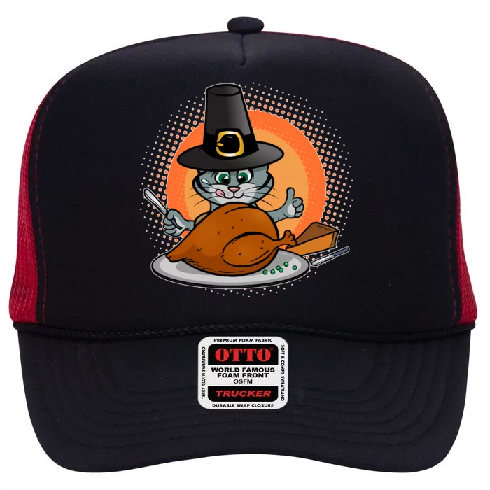 Cute Thanksgiving Happy Kitty Turkey Dinner High Crown Mesh Trucker Hat