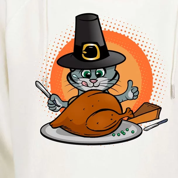 Cute Thanksgiving Happy Kitty Turkey Dinner Womens Funnel Neck Pullover Hood