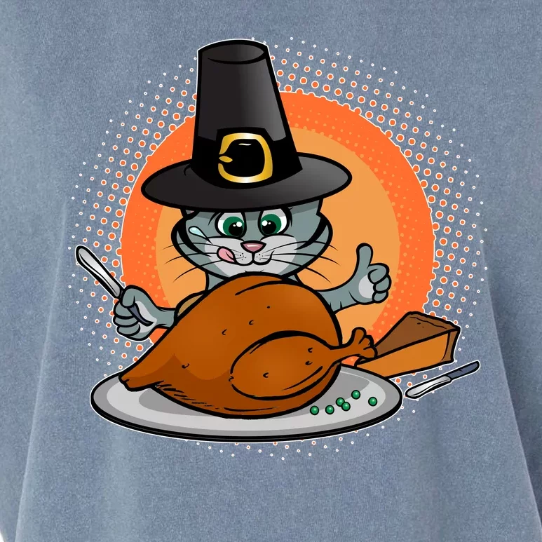 Cute Thanksgiving Happy Kitty Turkey Dinner Garment-Dyed Women's Muscle Tee