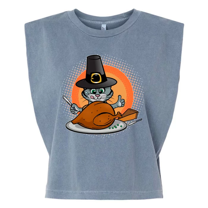 Cute Thanksgiving Happy Kitty Turkey Dinner Garment-Dyed Women's Muscle Tee