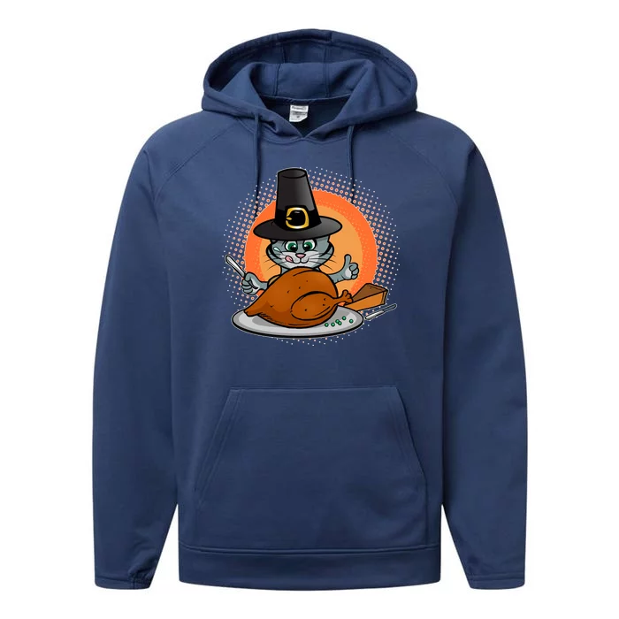 Cute Thanksgiving Happy Kitty Turkey Dinner Performance Fleece Hoodie