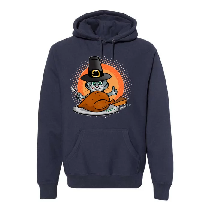 Cute Thanksgiving Happy Kitty Turkey Dinner Premium Hoodie