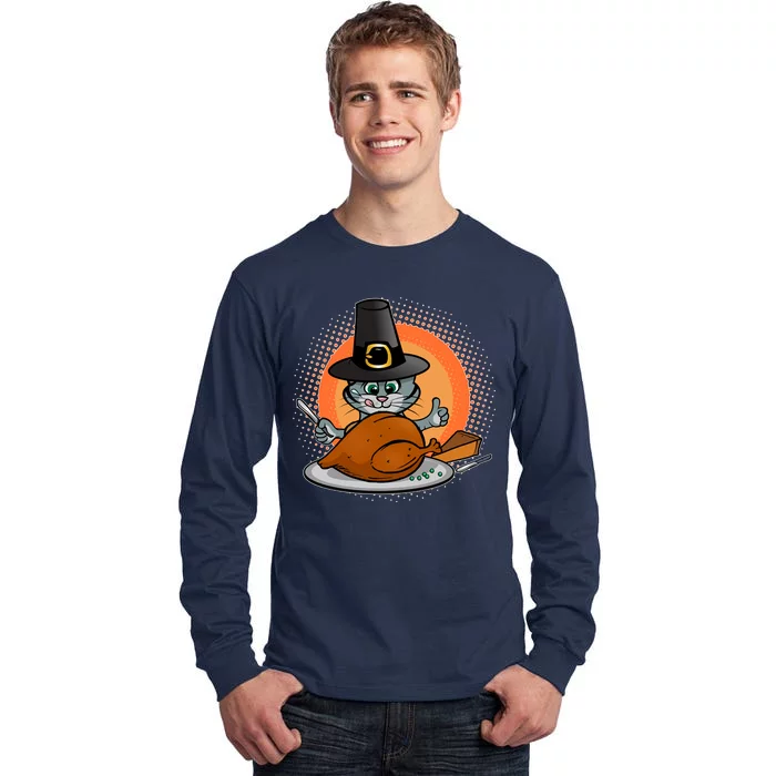 Cute Thanksgiving Happy Kitty Turkey Dinner Tall Long Sleeve T-Shirt