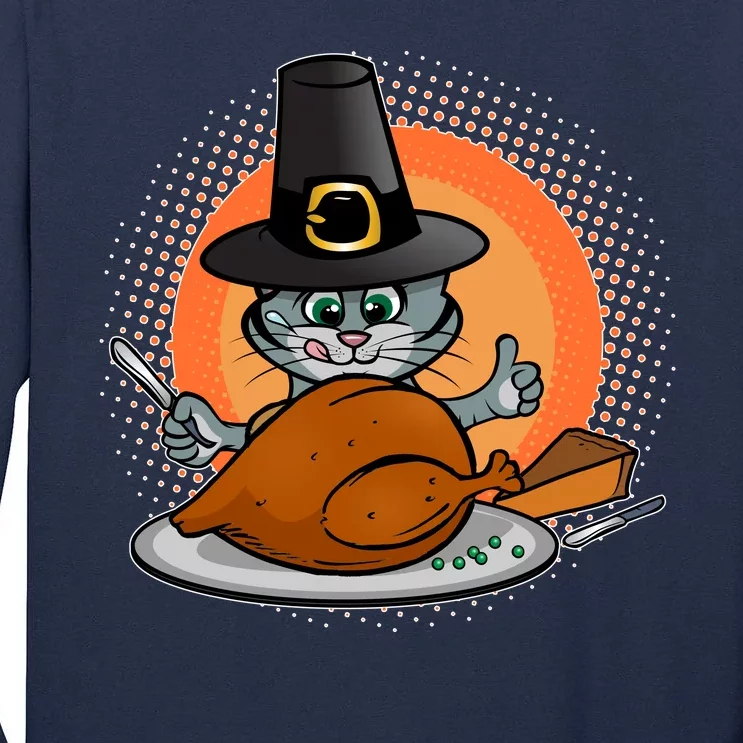 Cute Thanksgiving Happy Kitty Turkey Dinner Tall Long Sleeve T-Shirt