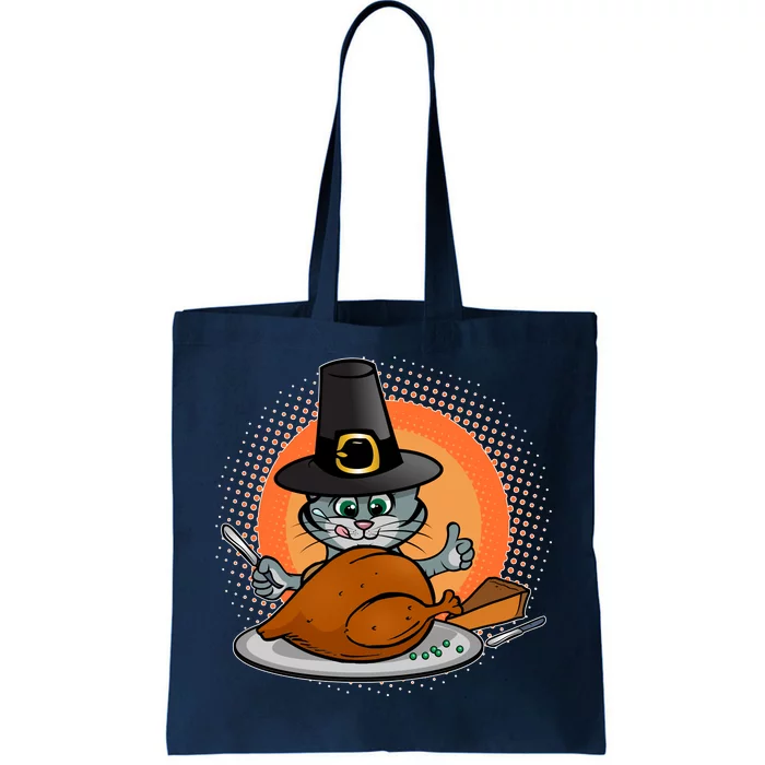 Cute Thanksgiving Happy Kitty Turkey Dinner Tote Bag