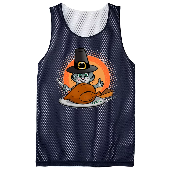 Cute Thanksgiving Happy Kitty Turkey Dinner Mesh Reversible Basketball Jersey Tank