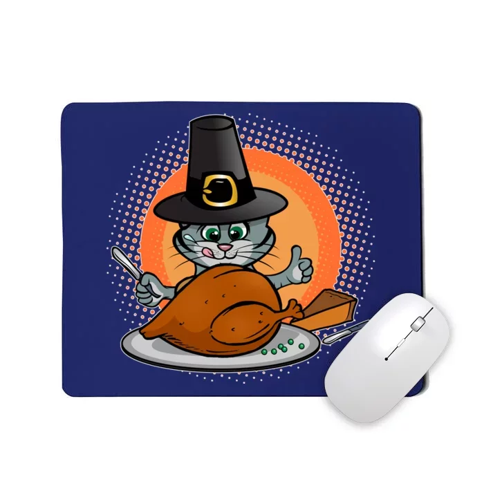 Cute Thanksgiving Happy Kitty Turkey Dinner Mousepad