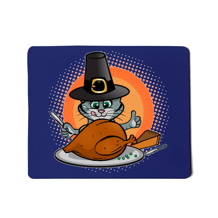 Cute Thanksgiving Happy Kitty Turkey Dinner Mousepad