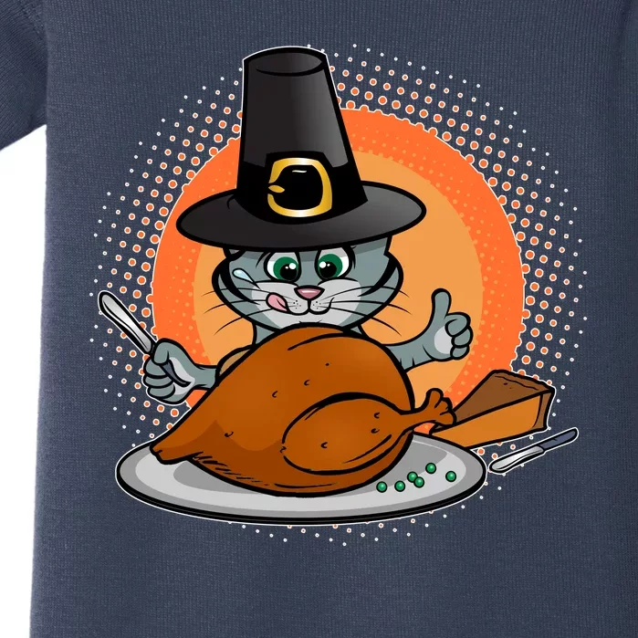 Cute Thanksgiving Happy Kitty Turkey Dinner Baby Bodysuit