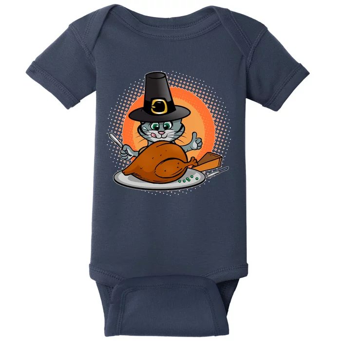 Cute Thanksgiving Happy Kitty Turkey Dinner Baby Bodysuit