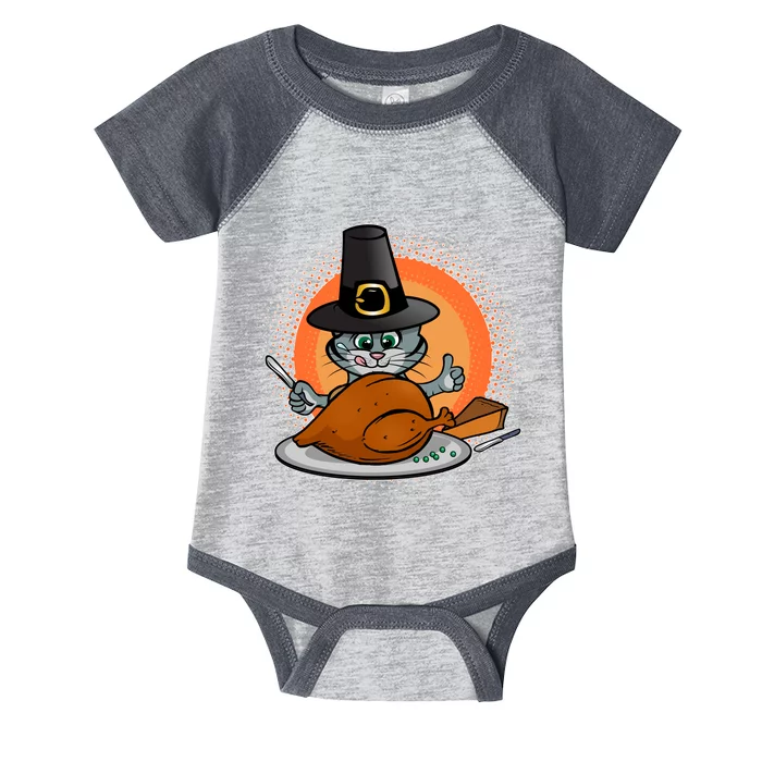 Cute Thanksgiving Happy Kitty Turkey Dinner Infant Baby Jersey Bodysuit