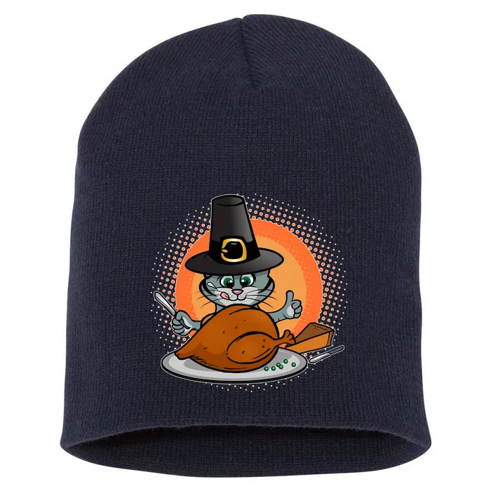 Cute Thanksgiving Happy Kitty Turkey Dinner Short Acrylic Beanie