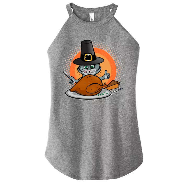 Cute Thanksgiving Happy Kitty Turkey Dinner Women’s Perfect Tri Rocker Tank