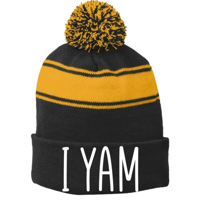 Cute Thanksgiving I Yam Stripe Pom Pom Beanie