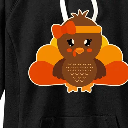 Cute Thanksgiving Little Turkey Girl Women's Fleece Hoodie