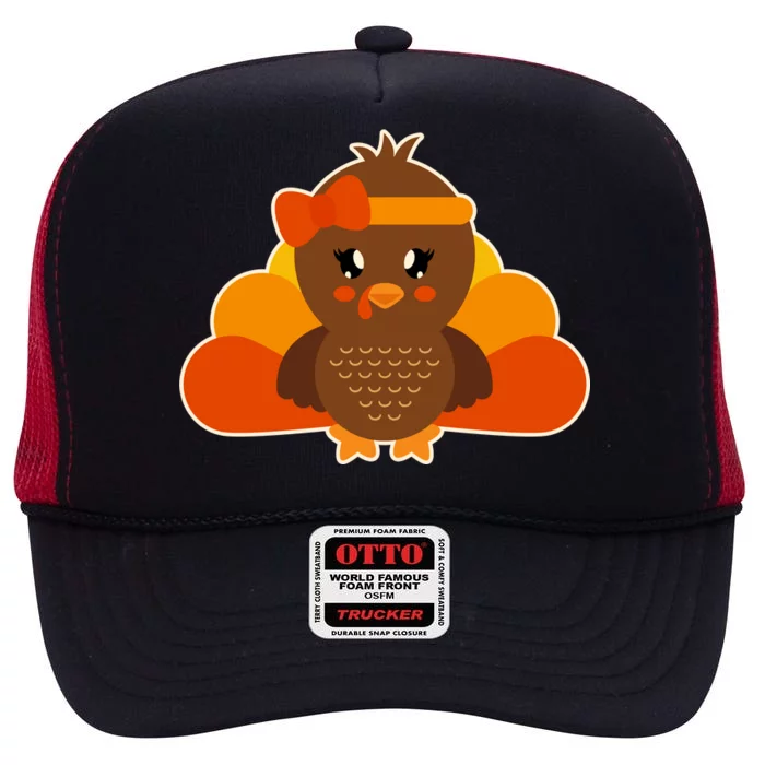 Cute Thanksgiving Little Turkey Girl High Crown Mesh Trucker Hat