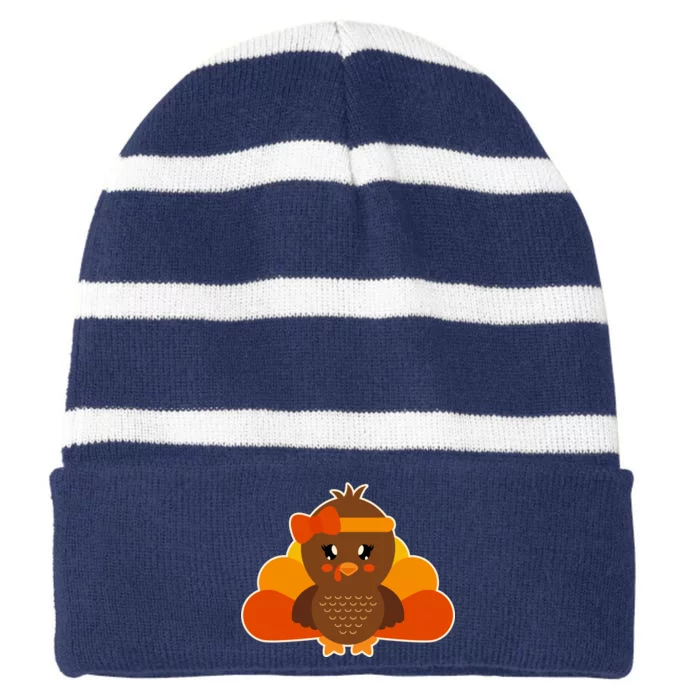 Cute Thanksgiving Little Turkey Girl Striped Beanie with Solid Band