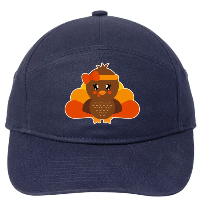 Cute Thanksgiving Little Turkey Girl 7-Panel Snapback Hat