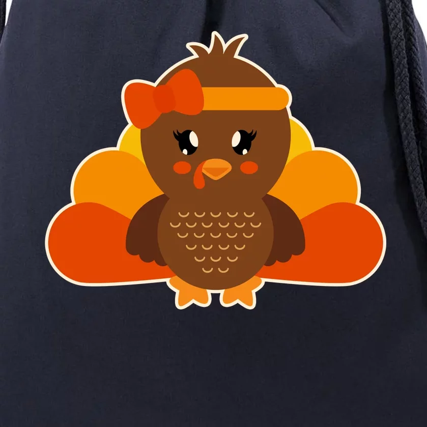 Cute Thanksgiving Little Turkey Girl Drawstring Bag