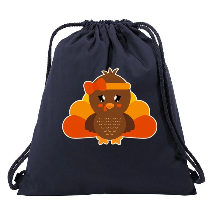 Cute Thanksgiving Little Turkey Girl Drawstring Bag