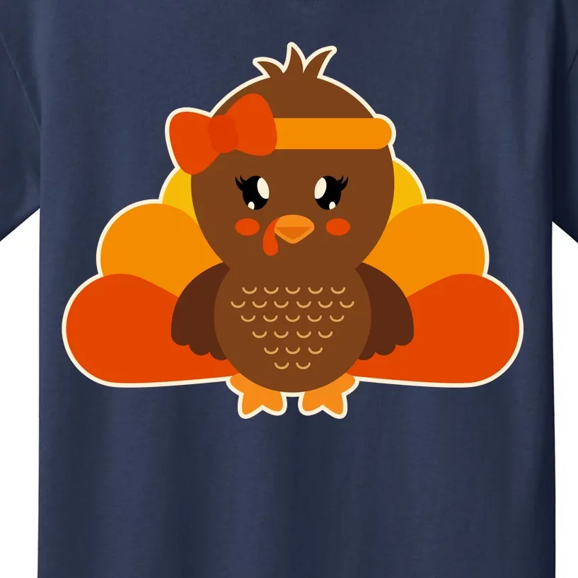 Cute Thanksgiving Little Turkey Girl Kids T-Shirt