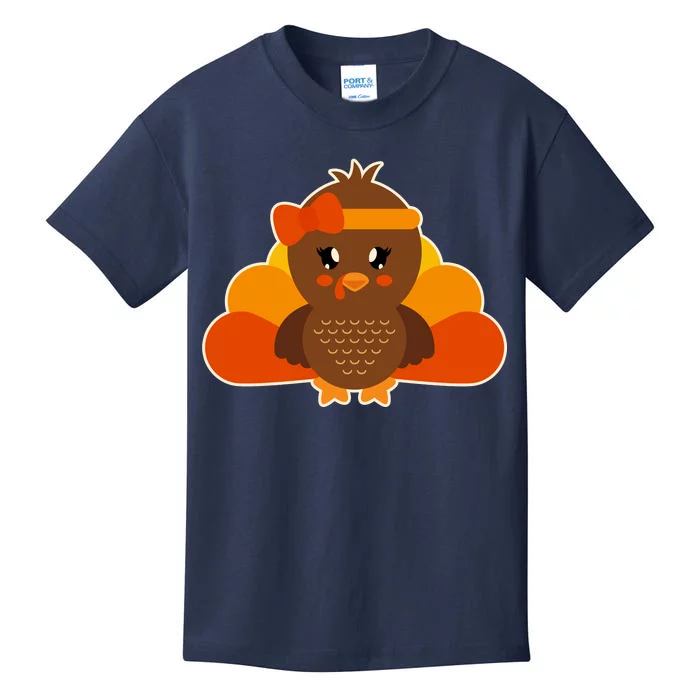 Cute Thanksgiving Little Turkey Girl Kids T-Shirt