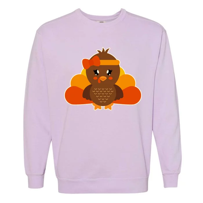 Cute Thanksgiving Little Turkey Girl Garment-Dyed Sweatshirt