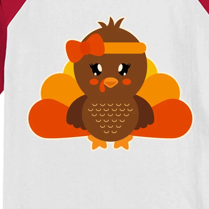 Cute Thanksgiving Little Turkey Girl Kids Colorblock Raglan Jersey