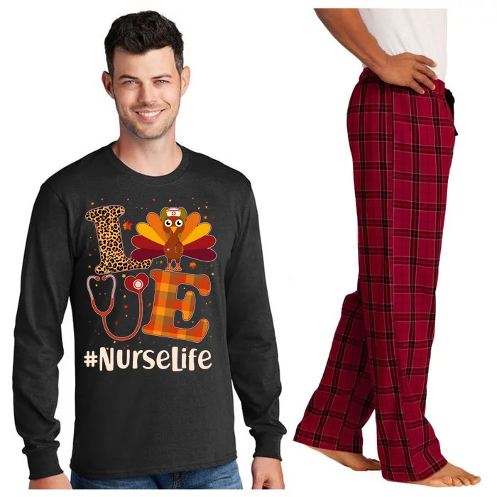 Cute Thanksgiving #NurseLife Fall Patterns Nurse Turkey Long Sleeve Pajama Set