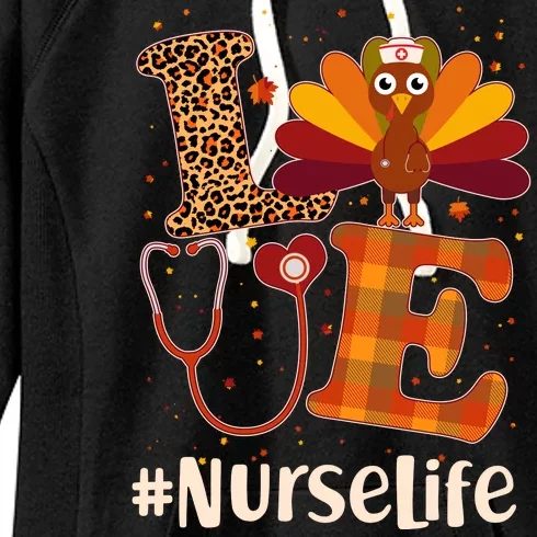 Cute Thanksgiving #NurseLife Fall Patterns Nurse Turkey Women's Fleece Hoodie