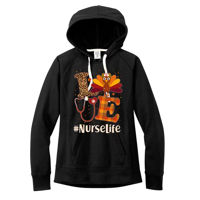 Cute Thanksgiving #NurseLife Fall Patterns Nurse Turkey Women's Fleece Hoodie