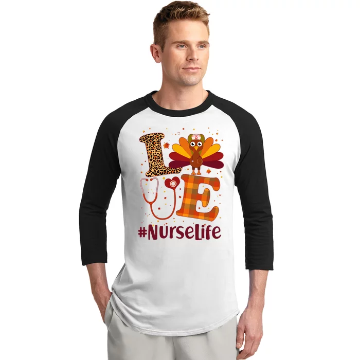 Cute Thanksgiving #NurseLife Fall Patterns Nurse Turkey Baseball Sleeve Shirt